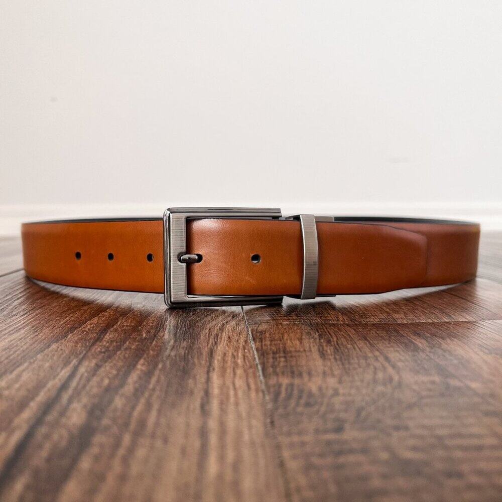 Leather Belt Reversible Pebbled Black Brown Handcrafted in Italy Mens Size 40